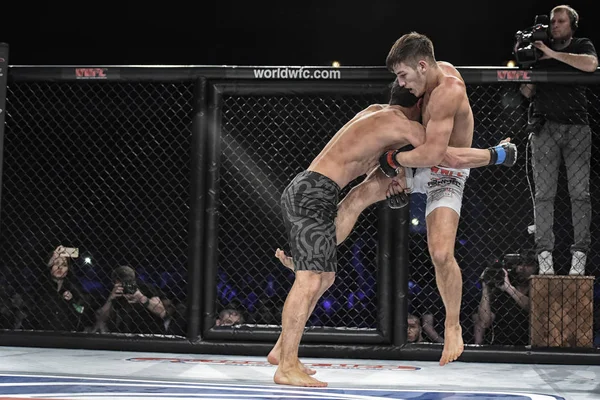Kiev, Ukrayna-13 Mart 2017: Kiev, Ukrayna Spor Sarayı şampiyonluk yüzüğü dövüşte mma fighters mücadele