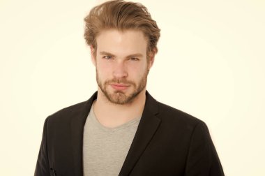 sakallı adam şık sakal, bıyık üzerinde beyaz izole ile