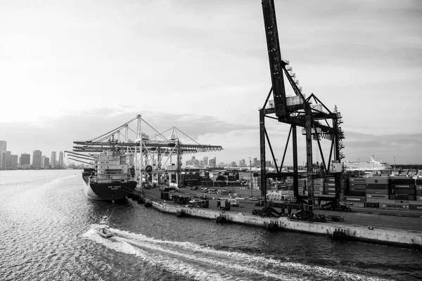 Miami Usa March 2016 Maritime Container Port Cargo Ship Cranes — Stock Photo, Image