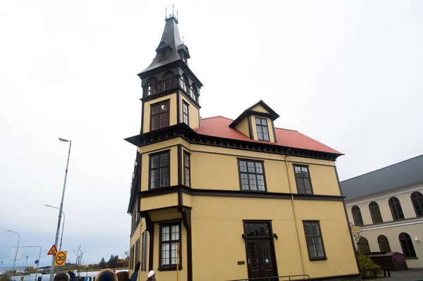 Beautiful old architecture concept. Building scandinavian style with tower or steeple. Scandinavian architecture design concept. Facade exterior scandinavian building. Typical scandinavian exterior — Stock Photo, Image