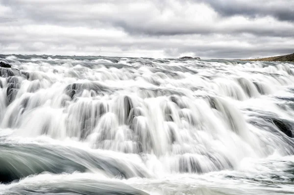 waterfall gullfoss in iceland, reykjavik. gullfoss is bigger waterfall famous landmark in iceland. reykjavik river rapids in iceland. water stream flow. wild nature landscape. iceland golden circle.