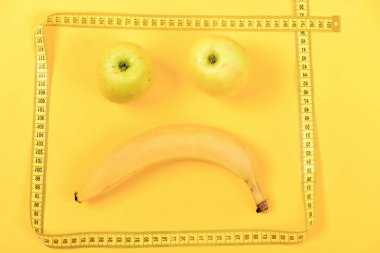 Elma yeşil renk ve muz ifade yapılmış