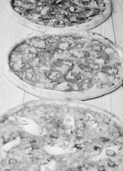 Different pizza set for menu. Fast food restaurant concept.