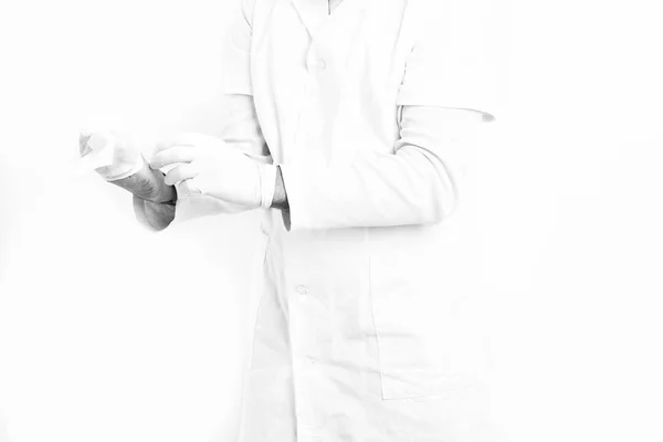 Orvosi kesztyűt viselő férfi kezek — Stock Fotó