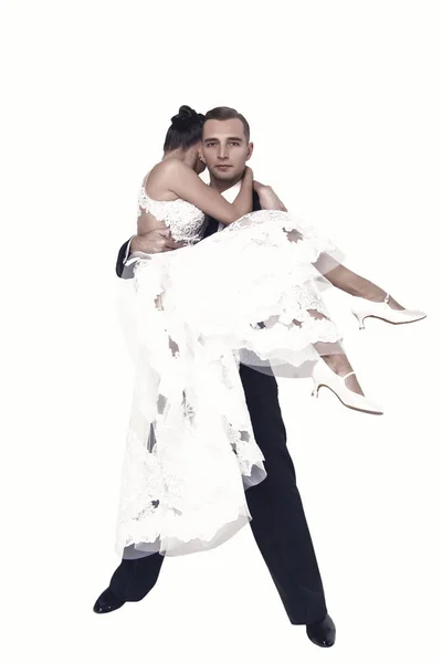 Ballrom dans paar in een dans pose geïsoleerd op witte bachground — Stockfoto