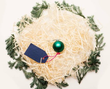 Dekorasyon için Noel kompozisyon. Bej dekor talaş