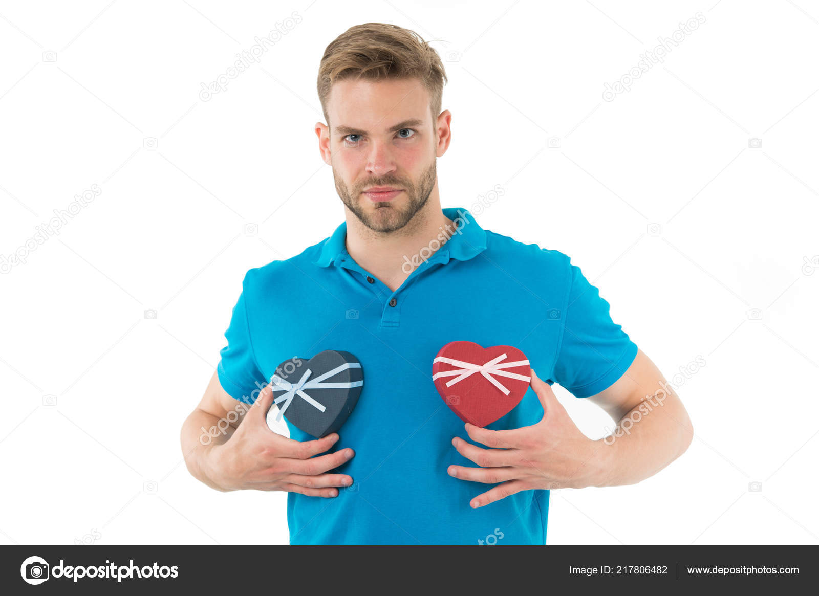 L Homme Celebre La Saint Valentin Homme Avec Des Boites En Forme De Cœur Un Homme Amoureux Coeur Rempli D Amour Je Serai Votre Valentin Joyeuse Saint Valentin Image Libre De Droit Par Stetsik C