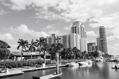 Lüks tekne ve yat görünümünü bir Miami South Beach Marina lüks hayat kavramı demirledi