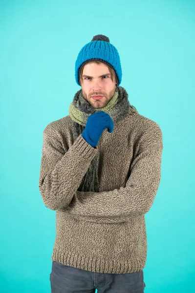 Welcoming winter. Handsome man in winter clothes. Bearded man got winter cold. Winter holidays. May the holidays bring your joy — Stock Photo, Image