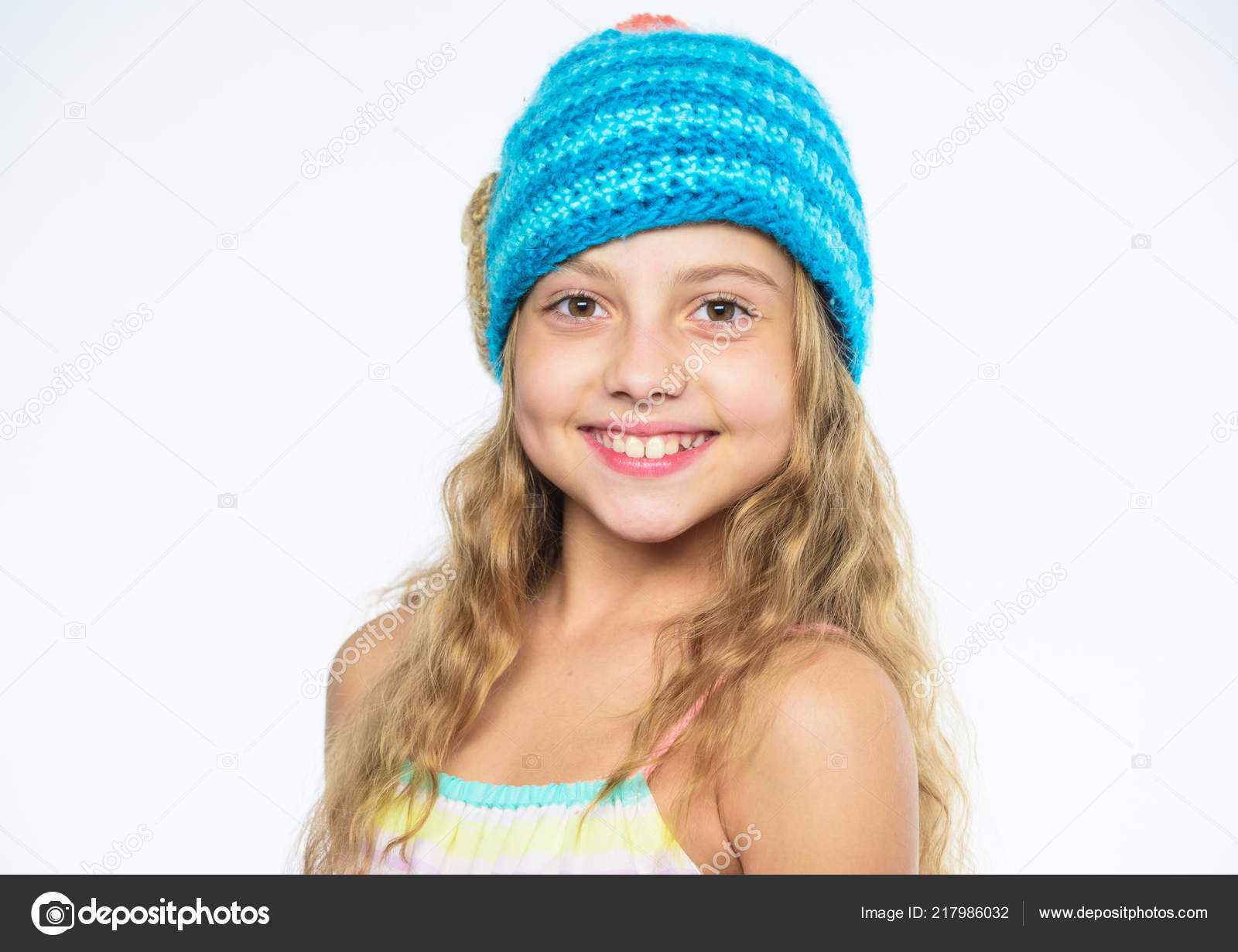 Childrens Knitted Hats Girl Long Hair Happy Face White Childrens Knitted Hats Girl Long Hair Happy Face White