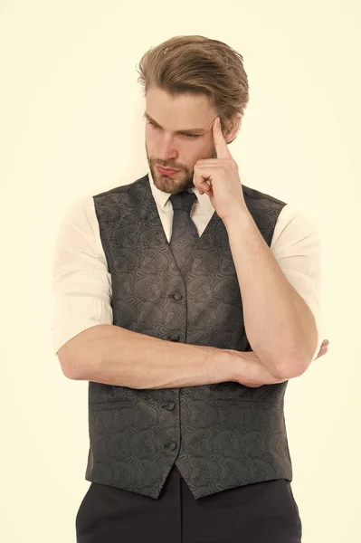 남자 또는 양복 조끼와 넥타이에 생각 신사 — 스톡 사진