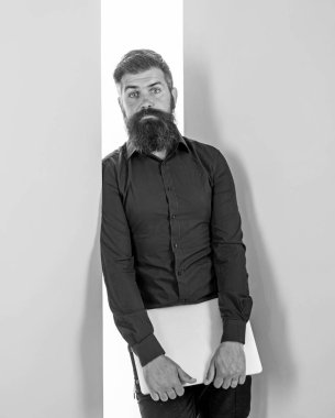 Adam hipster işçi ile laptop duvara yalın sakallı. Adam web geliştirici programcı ya da Tasarımcısı. Ortak tasarımcıları hipsters düşündüm. Neden o kadar çok grafik tasarımcıları hipsters. Kalıplaşmış tasarımcıları