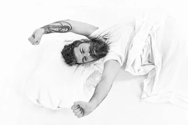 El hombre dormía bien, fondo blanco. Buen concepto del día . — Foto de Stock