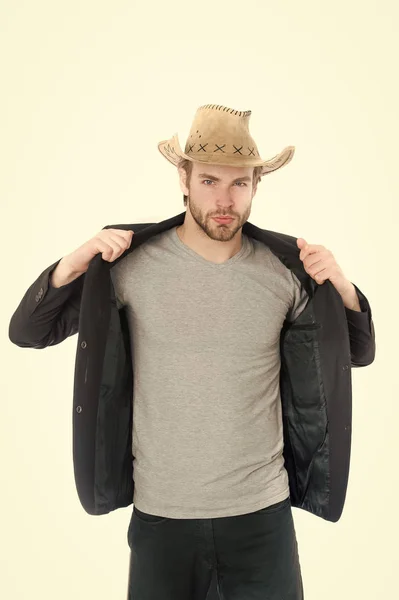 Americano cowboy cappello in mano di uomo d'affari — Foto Stock