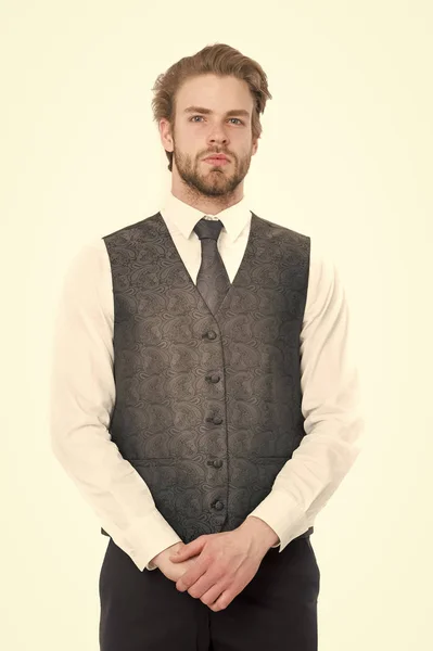 Homem barbudo ou cavalheiro sério de colete e gravata — Fotografia de Stock