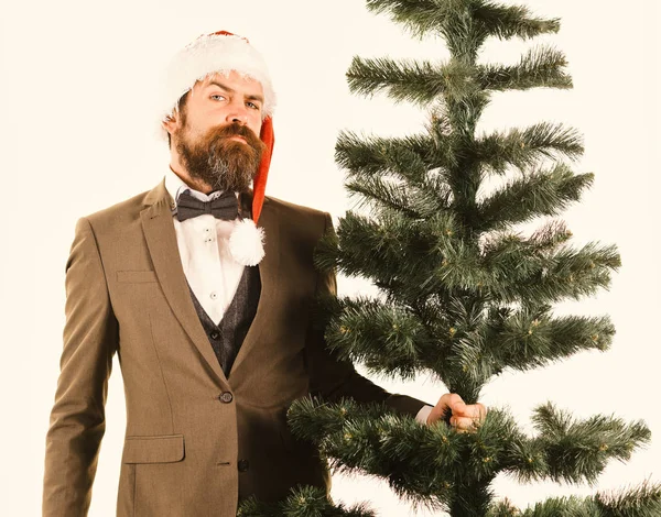 O diretor com barba prepara-se para o Natal. Natal festa corporativa — Fotografia de Stock