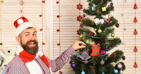 Celebration and New Year decor concept. Man with beard — Stock Photo, Image