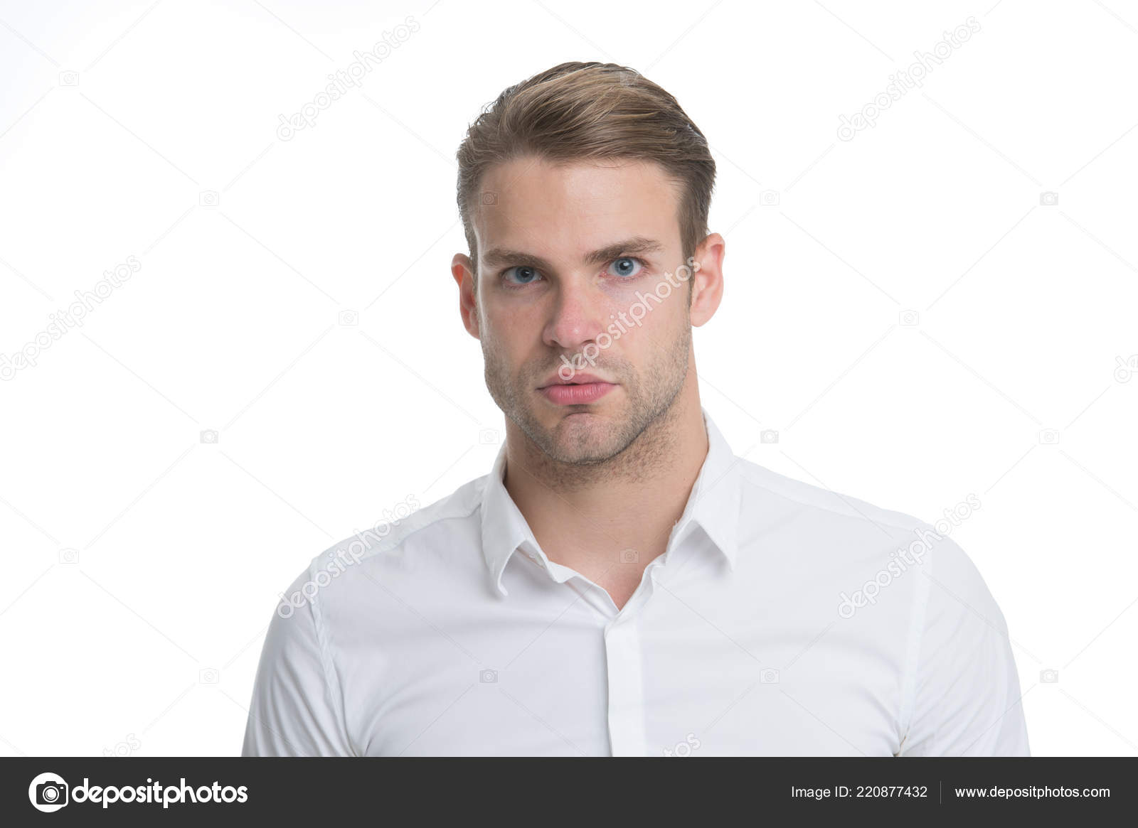 Its about style. Handsome man with short beard hair. Man needs shaving.  Bearded man with slick hair style. Shaving and grooming routine Stock Photo  by ©stetsik 220877432