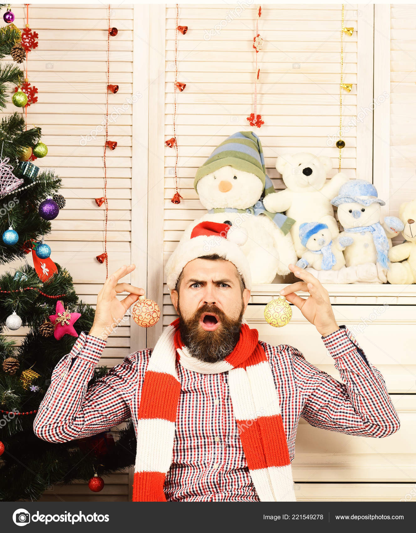 Festivals And Decor Concept Santa Claus With Angry Face Stock