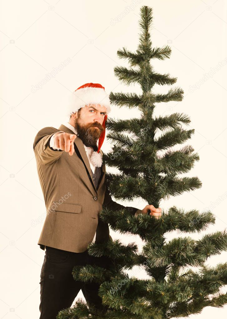 Director with beard gets ready for Christmas.