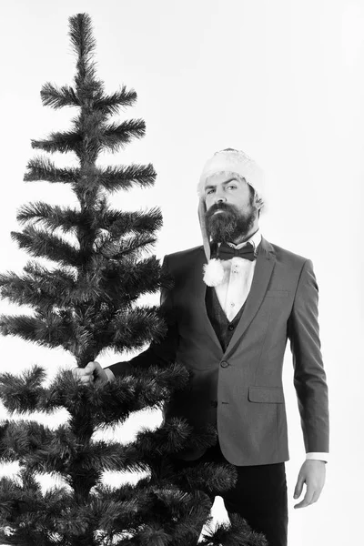 Gestionnaire avec barbe préparez-vous pour Noël. Homme en costume — Photo