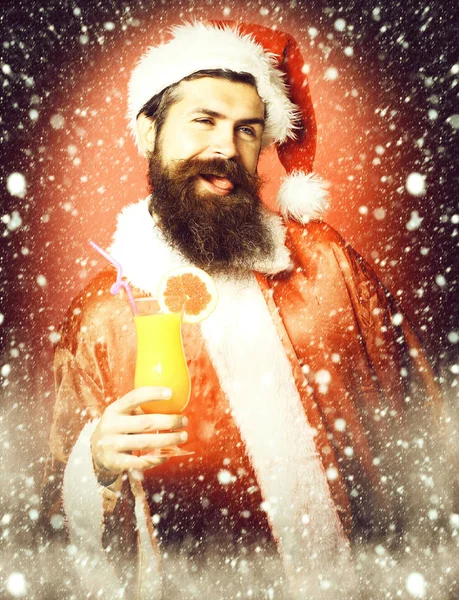 Bonito Barbudo Santa Claus Homem Com Longa Barba Rosto Feliz — Fotografia de Stock