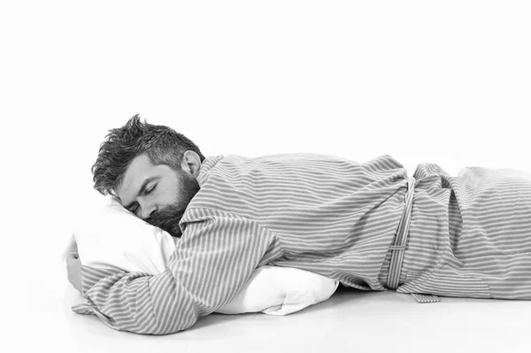 Hombre con el sueño cabello desordenado, sueño pesado, fondo blanco . —  Fotos de Stock