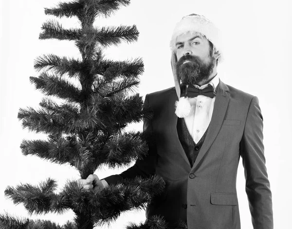 O diretor com barba prepara-se para o Natal. Natal festa corporativa — Fotografia de Stock