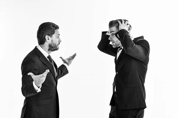 Machos in classic suits have business argument. Unshaven men arg — Stock Photo, Image