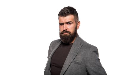 Sakallı ve serin. Hippi görünümü. Sakal moda ve Kuaför kavramı. Adam sakallı hippi şık moda ceket. Kuaför ipuçları sakal korumak. Şık sakal ve bıyık sonbahar ve kış sezon