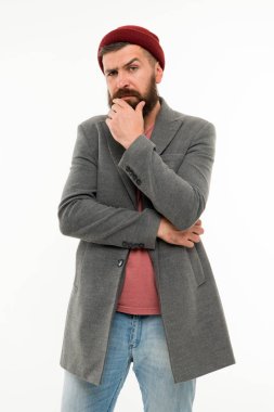 bıyıklı acımasız beyaz hippi. Sakallı adam. Erkek kuaför bakım. Moda sakallı adam. Olgun hippi sakallı. ciddi adam beyaz izole. Adam portresi moda