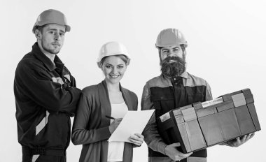 Takım Mimarlar kavramının. İnşaatçılar ve mühendis birlikte çalışır