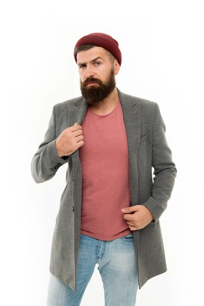 Hipster maturo con barba. uomo serio isolato su bianco. Cura del barbiere. Uomo di moda con la barba. Un uomo barbuto. brutale hipster caucasico con i baffi. Moda hipster — Foto Stock