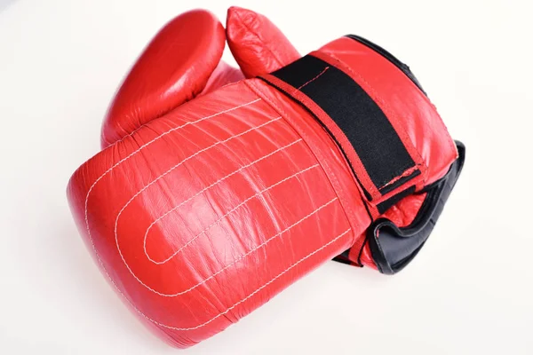 Pair of red leather boxing gloves isolated on white. Sports and championship concep — Stock Photo, Image