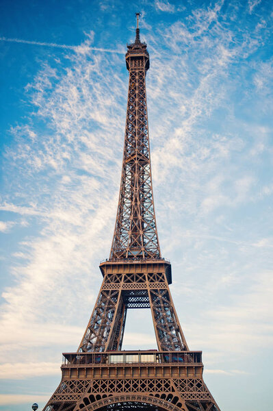 Eiffel Tower at sunset in Paris, France. love and Romantic travel background. Eiffel tower is traditional symbol of paris and love.