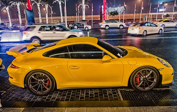 Supercar Porsche 911 Carrera 4 GTS huricane yellow color — Stock Photo, Image