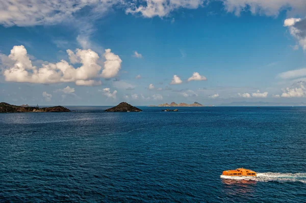 Orange boat on sea water in France — Stock Photo, Image