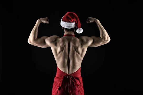 Noel Baba şapkası seksi kaslı adam. Noel için hediye. Yeni yıl partisi. Noel Baba adam. Mutlu kış tatili. Kırmızı. Noel alışveriş. Ben güçlüyüm. Noel işte. Yeni 2019 yıl geliyor — Stok fotoğraf