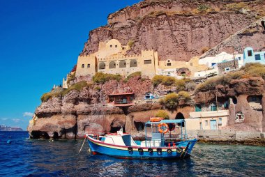 yelkenli tekne bay Santorini Island, Yunanistan