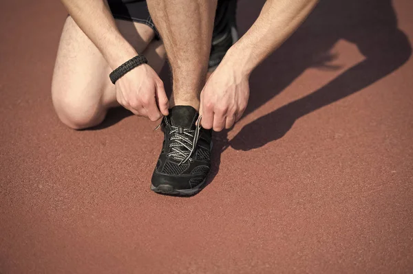 Runner, man tie shoe laces — Stock Photo, Image