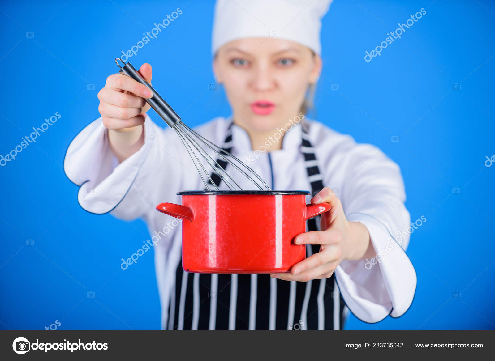 Use hand whisk. Whipping cream tips and tricks. Woman professional chef