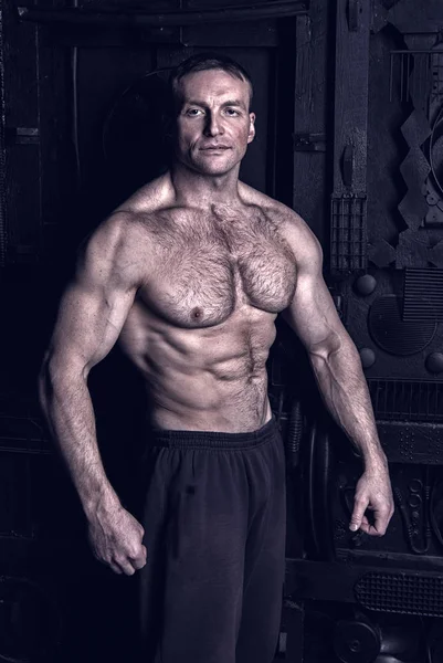 Красивий культурист чоловік з тренуванням м'язового тіла в спортзалі — стокове фото