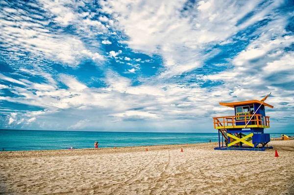 Lifeguard tower for rescue baywatch on beach in Miami, USA