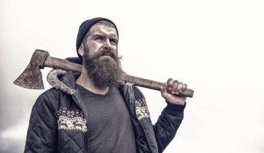 Sakal ve bıyık hipster tutun balta