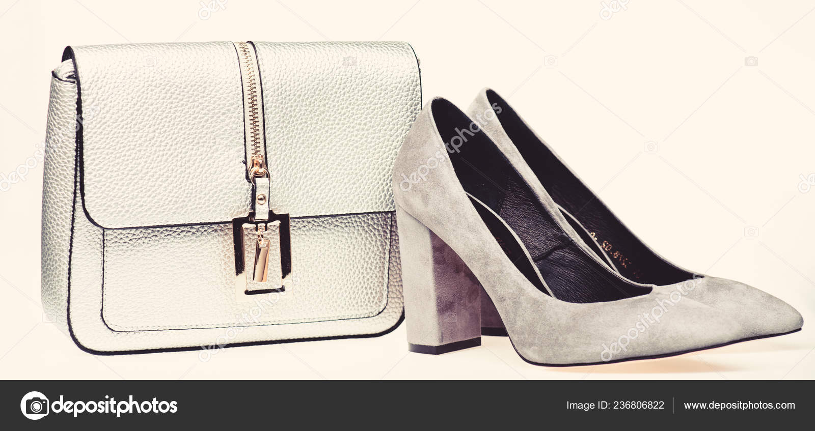 silver heels and bag
