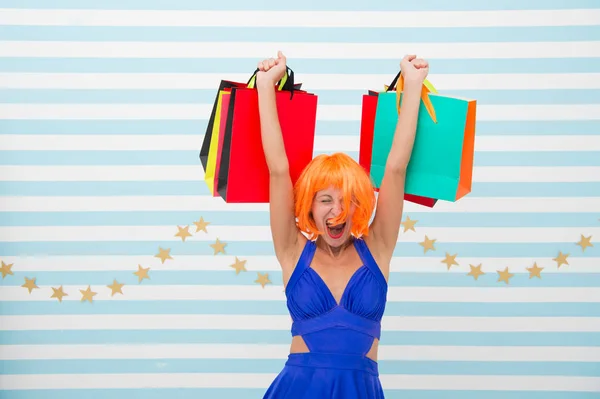 happy woman go shopping. Real happiness. Last preparations. big sale in shopping mall. Crazy girl with shopping bags. Fashion. Black Friday sales. Happy shopping online. Happy holidays