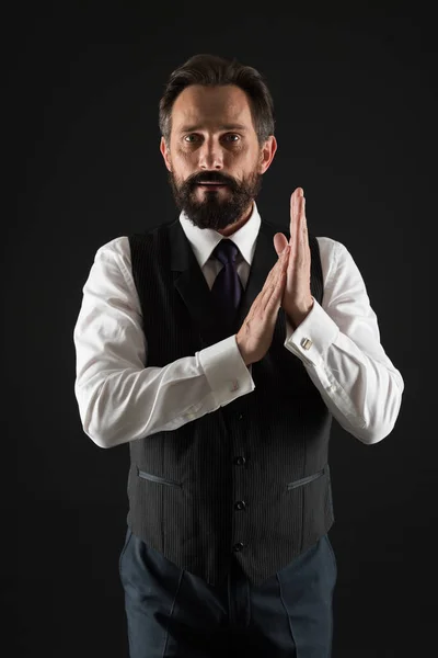 Facial care. Male fashion. stylish businessman in suit. business fashion. Mature hipster with beard. Bearded man. brutal caucasian hipster with moustache. Welcome on board — Stock Photo, Image