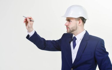 İş adamı mimar mühendis dijital yüzey etkileşim. Modelleme ve tasarım. Dijital teknoloji. İnteraktif yüzey. Dijital modelleme iş için. Modern iş fırsatı. İş tahmin etme