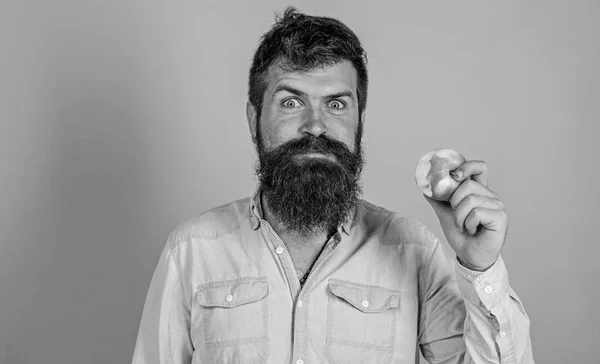 Ik hou van appels Man knappe hipster met lange baard eten apple. Hipster hongerig beten genieten van rijpe appel. Man dieet voeding eet vruchten. Gezonde voeding-concept. Fruit gezonde snack altijd goed idee — Stockfoto