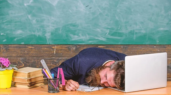 Vida Del Maestro Agotador Duerme Trabajo Los Educadores Trabajan Más —  Fotos de Stock